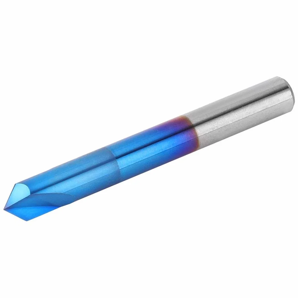 Fresa de extremo Fresa de chaflán de 90 grados, cortador de 2 flautas de biselado de carburo Revestimiento azul Chaflán Herramienta de mano de fresa de fresado(6 * 50mm)