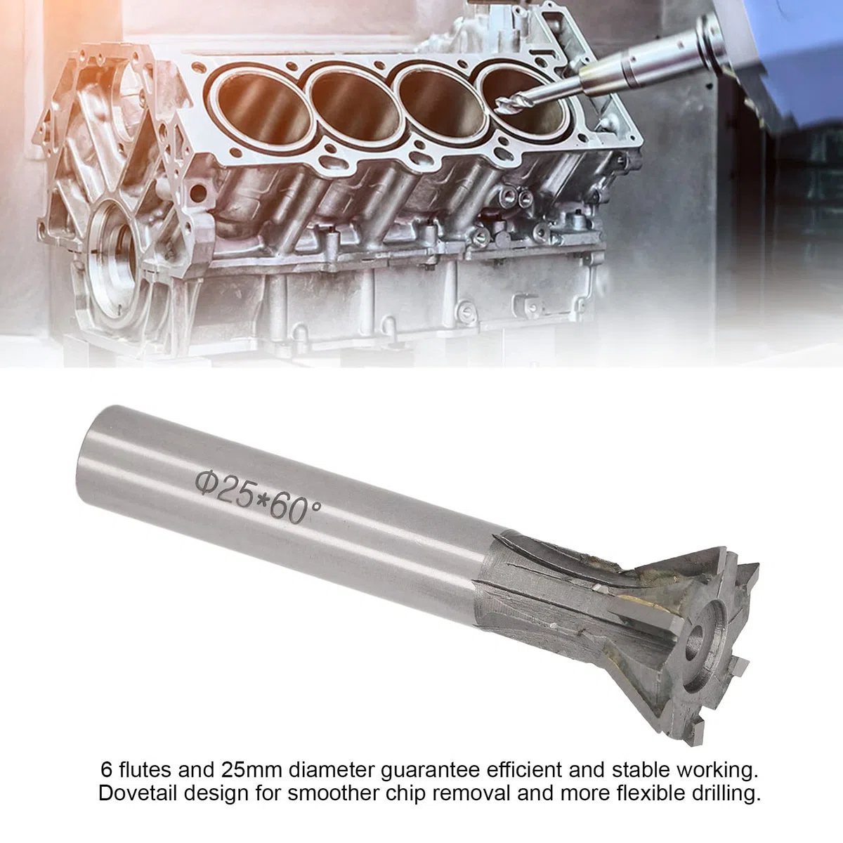 Fresa, 25 mm de diámetro 6 flautas Vástago recto de cola de milano para torno Fresa de procesamiento de metal de carburo cementado