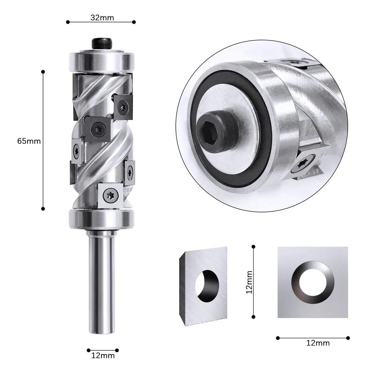 Fresa de enrasar indexable 12mm oveja, 30mm diámetro de corte fresa de ranurar en espiral copia router, fresa de enrasar router con rodamiento de bolas fresa de madera para el procesamiento de bordes