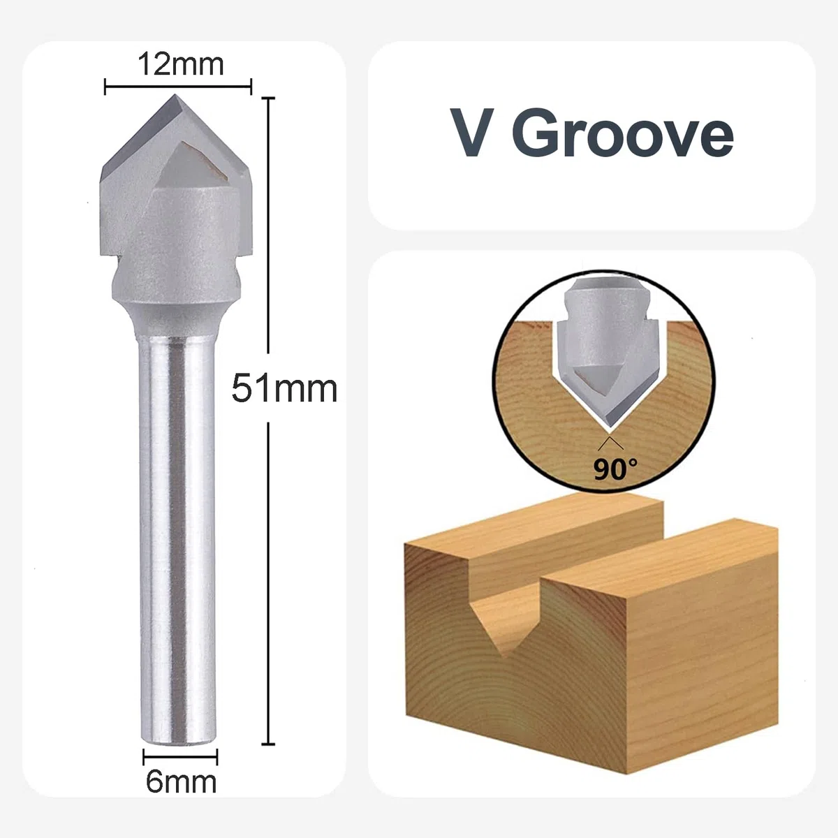 SpeTool Fresa de Chaflán Fresa para Madera 6mm Fresa de Ranura en V Fresa Grabado 90 Grados 2 Filos Carburo Sólido de Tungsteno con TiAlN Revestimiento Fresas de V para CNC para Grabar Chaflanes