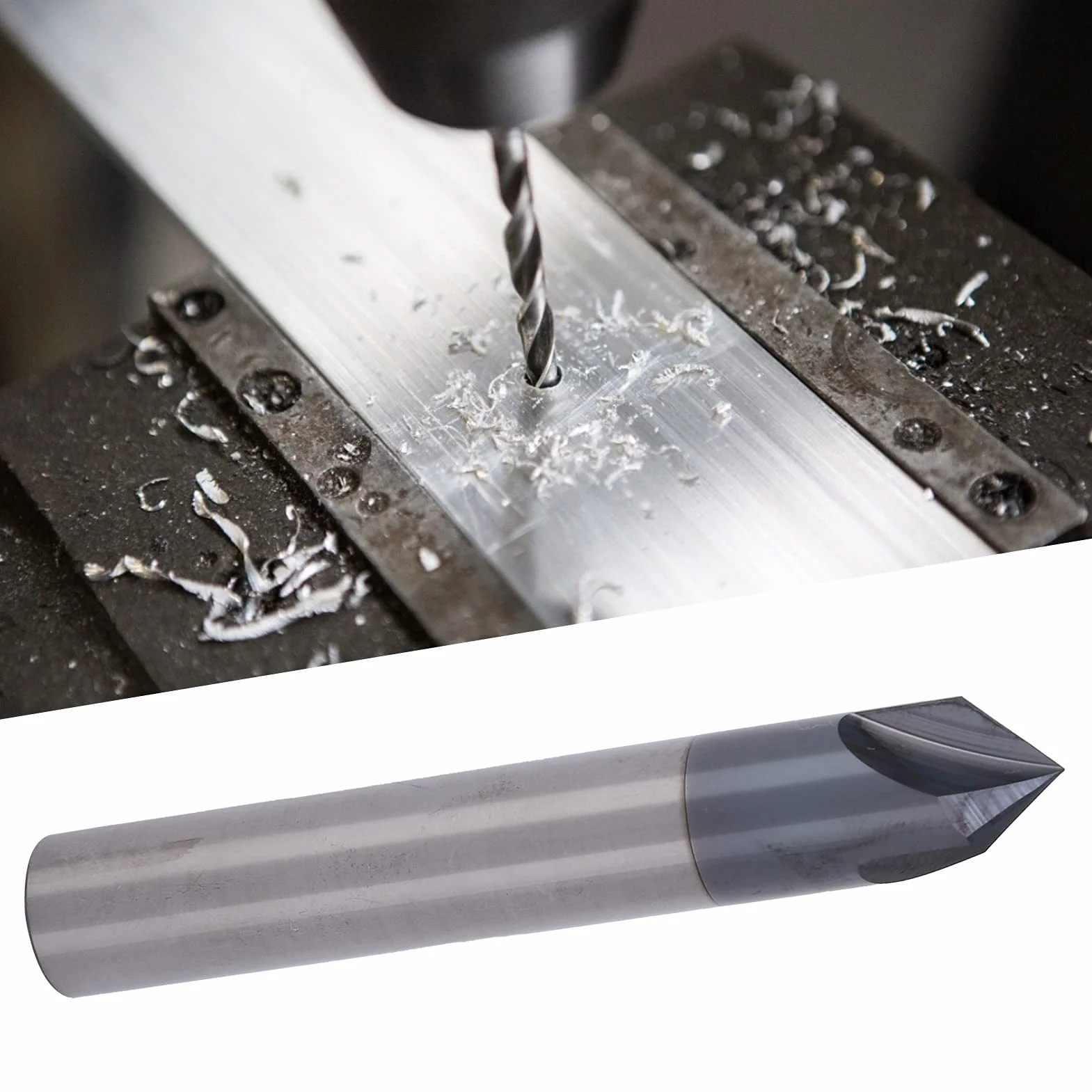 Fresa de Extremo de Chaflán, 3 Flautas, Broca de Corte de Acero de Tungsteno de 90 °, Herramienta de Tallado de Pulido CNC para Cobre de Aluminio, Molinos de Chaflán (D8*90°*60L)