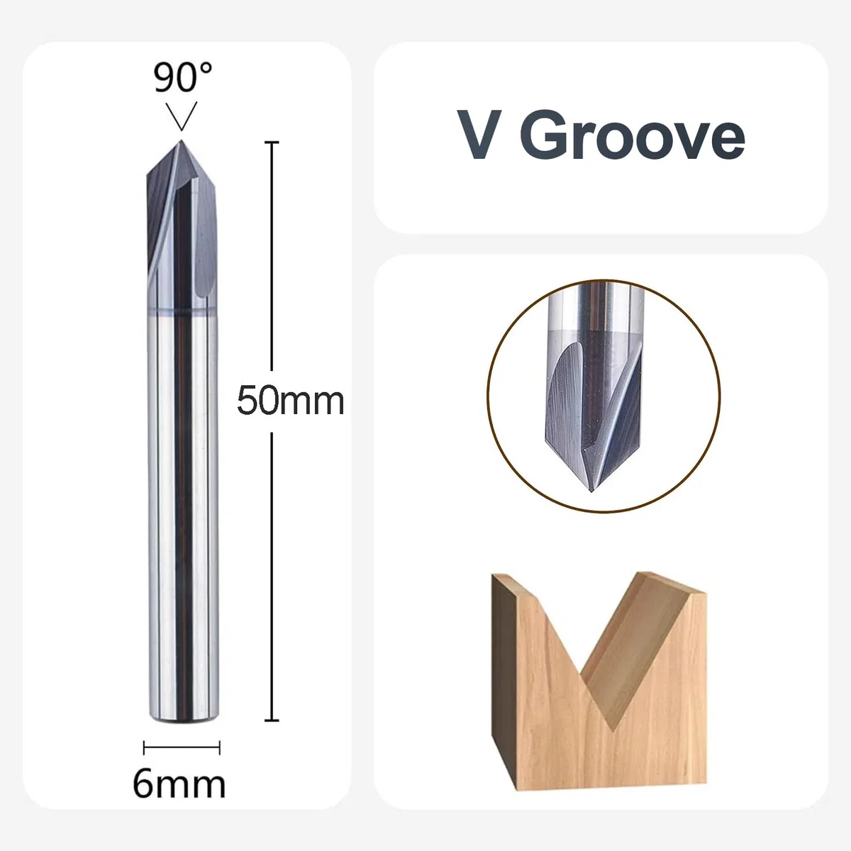 SpeTool Fresa Grabado Fresa para Madera 6mm Fresa 90 Grados Fresa Chaflan Fresas de V 3 Filos Carburo Sólido de Tungsteno con TiAlN Revestimiento para CNC Fresa de Ranura en V para Chaflanes Grabar