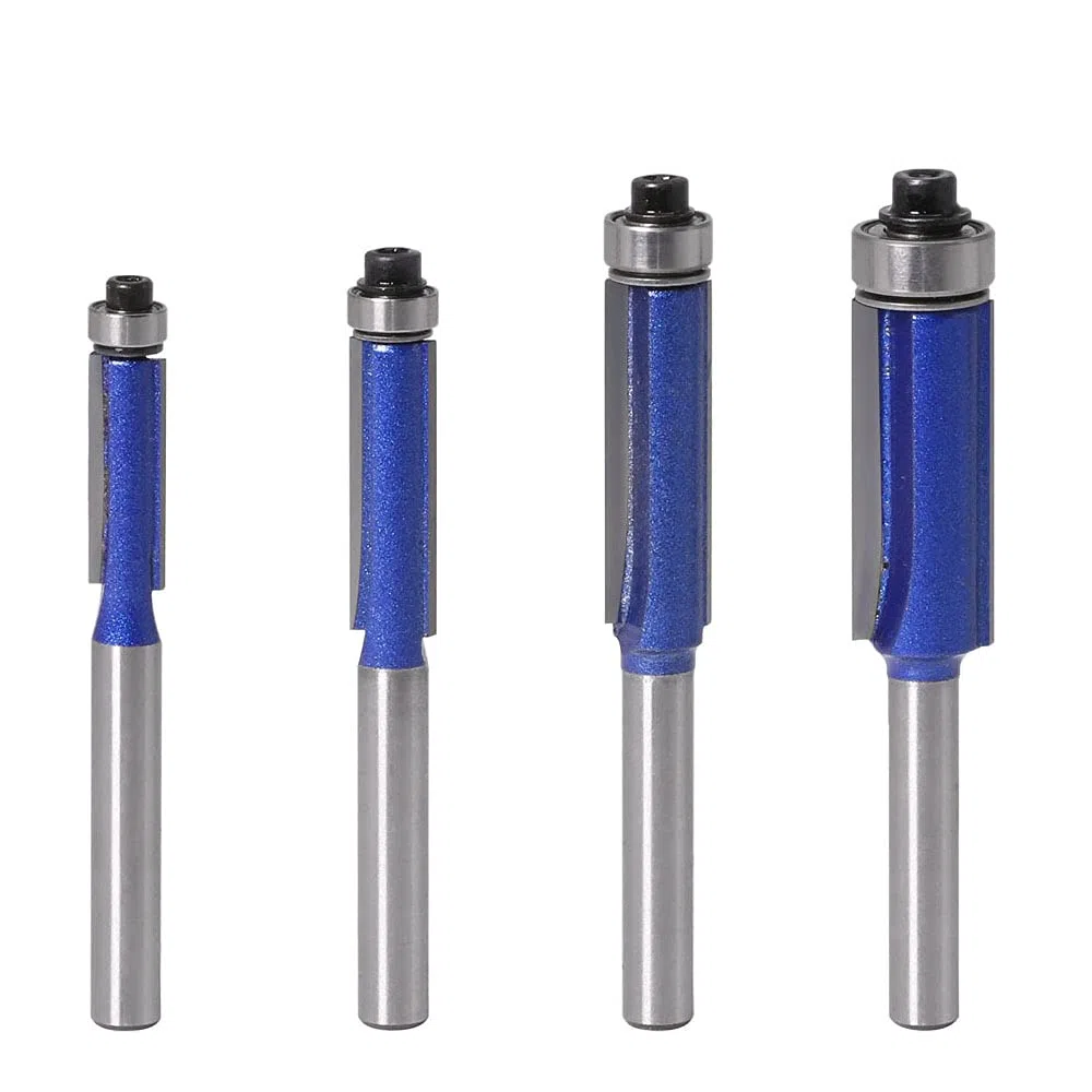 4 fresas para copiar con cola de 6 mm, fresas para rascar madera, fresa, fresa, carburo de tungsteno, fresa, recta, de copiado con rodamiento superior para trabajar la madera