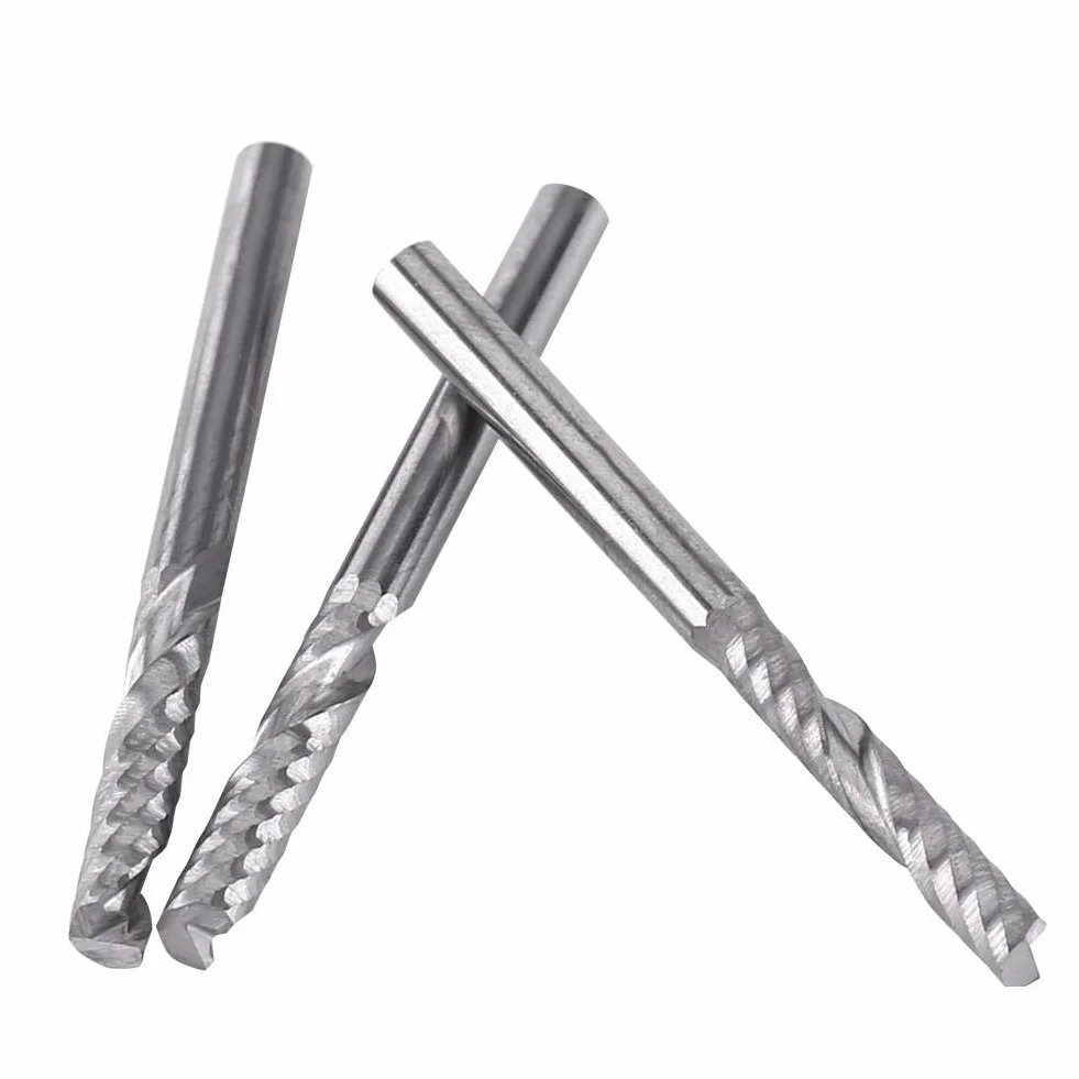 Fresas CNC de Carburo de Tungsteno 3.175mm x 15mm Flauta Única para Corte de Acrílico y Madera Pack 10 Unidades