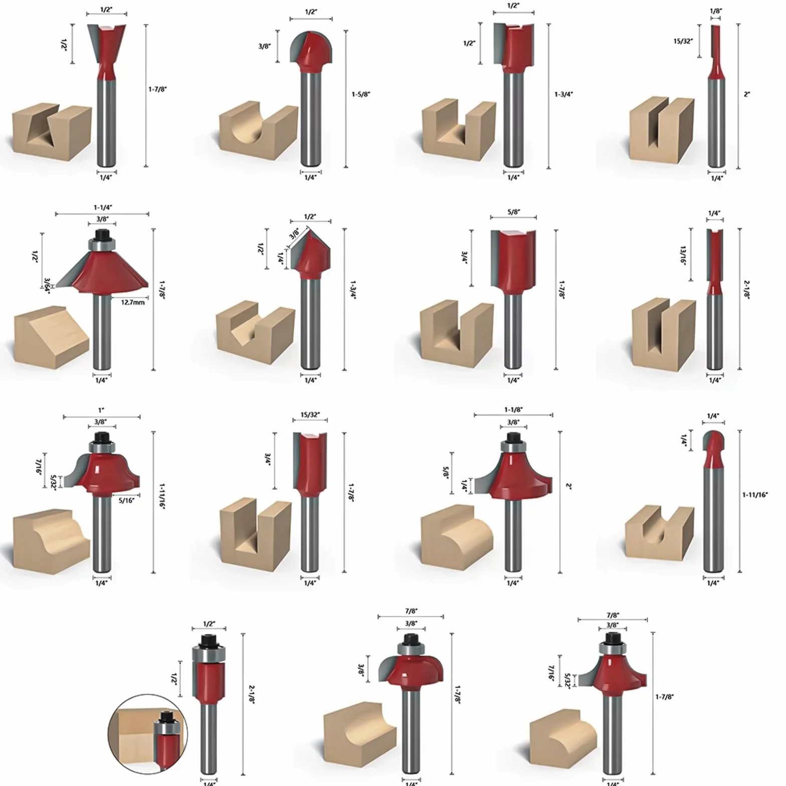 Juego de fresas profesionales de 15 piezas: fresadora YIDM para fresadora superior de 8 mm, juego de fresa superior, herramientas de carpintería con llave inglesa, fresadora para madera, con maletín