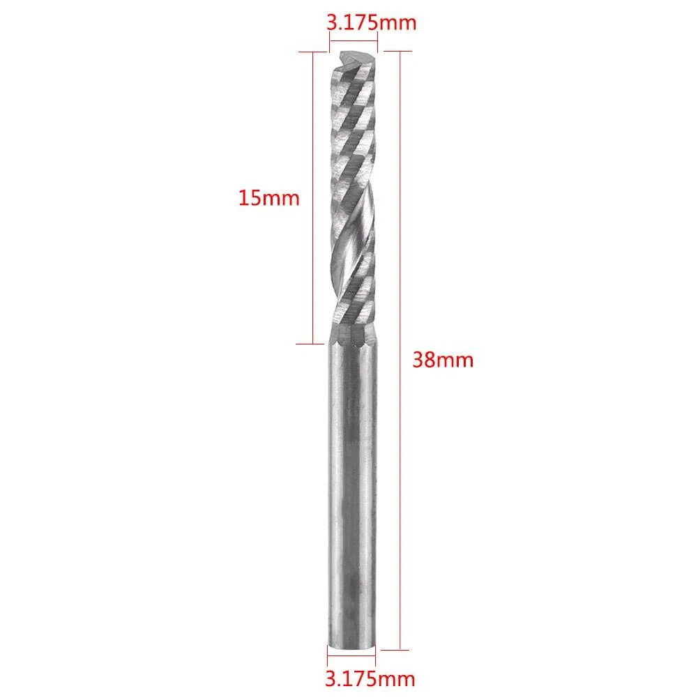 Fresas CNC de Carburo de Tungsteno 3.175mm x 15mm Flauta Única para Corte de Acrílico y Madera Pack 10 Unidades