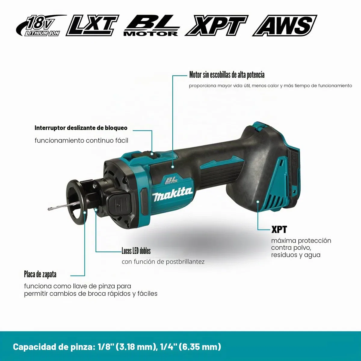 Makita DCO181Z Cortador Giratorio 18 V (sin batería, sin Cargador), Negro