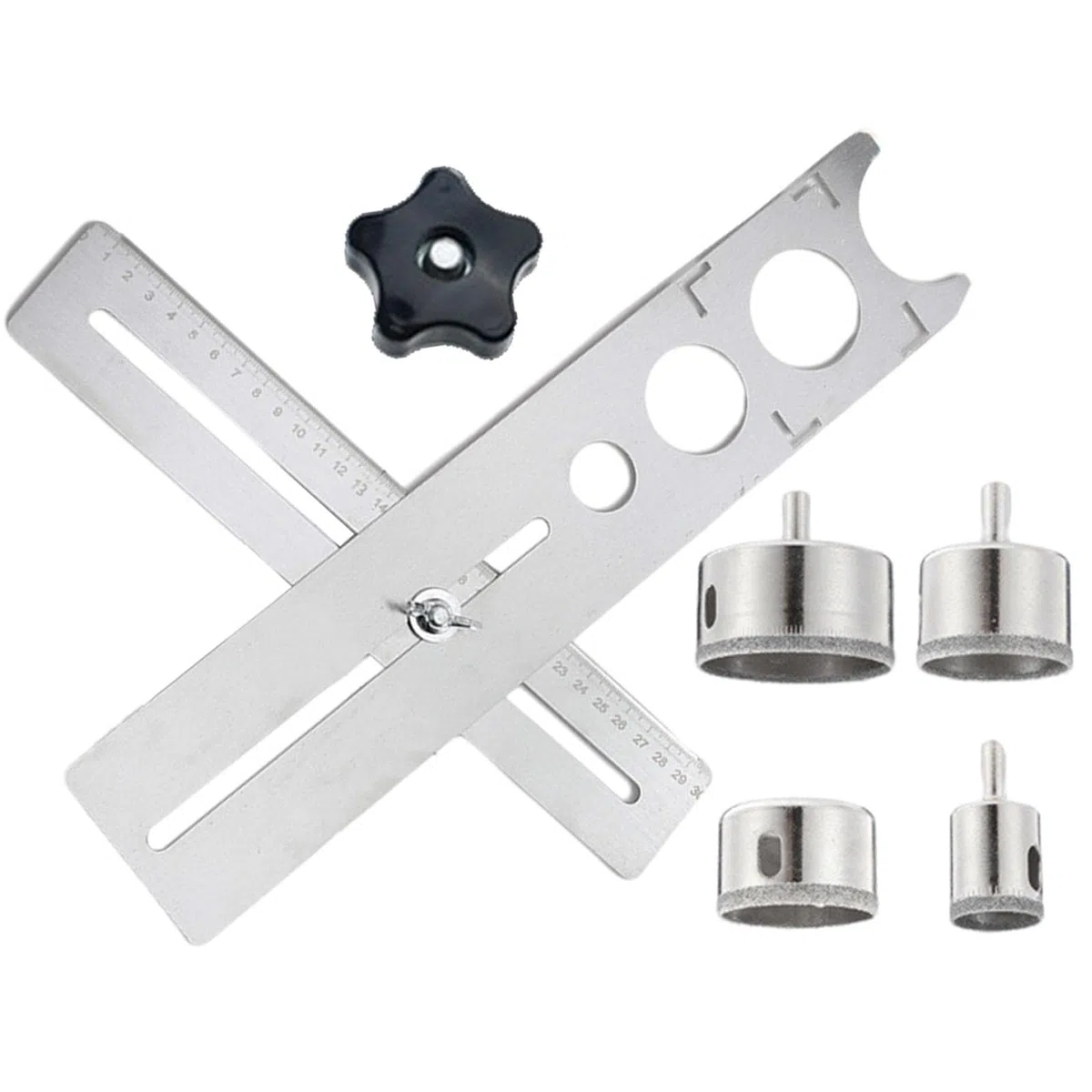 Localizador de Baldosas Perforador de Agujeros Regla Marcadora Fijación Precisa Herramienta Multiuso Acero Inoxidable para Instalación de Cerámica Rep, Engrosado 40CM