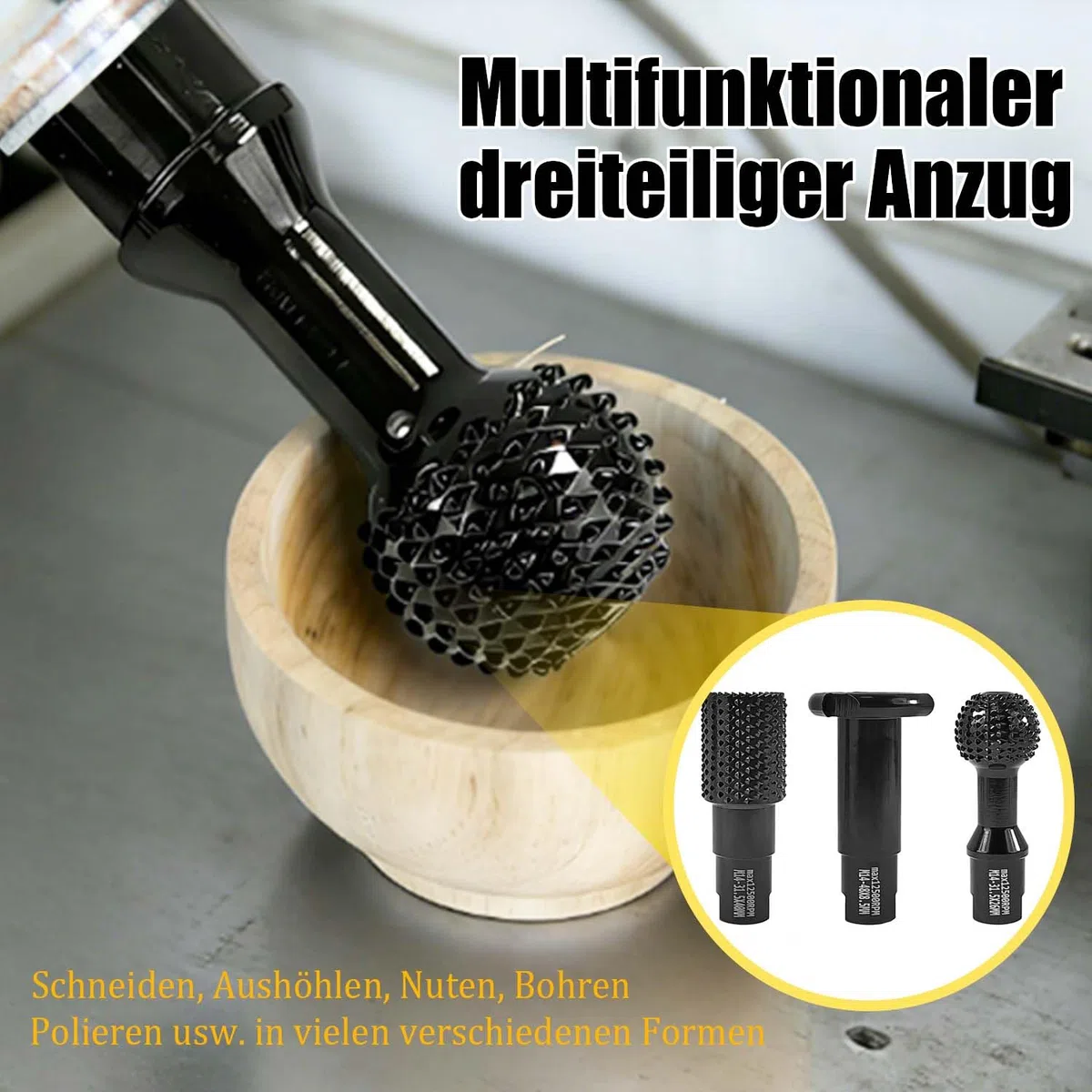 Juego de 3 fresas esféricas para tallado de madera, disco de fresado/disco de rectificado para amoladoras angulares, 115/125 mm, accesorio para amoladora angular M14