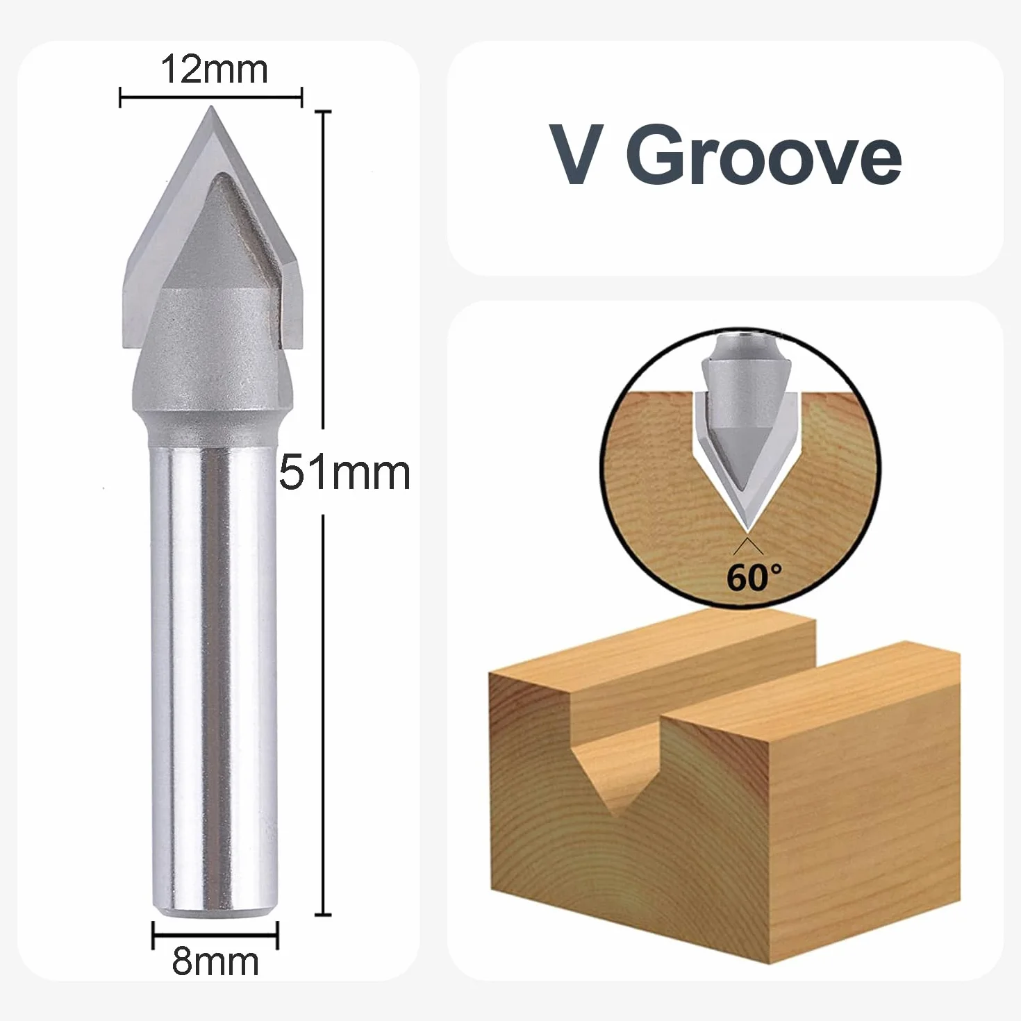 SpeTool Fresa Grabado Fresa para Madera 8mm Fresa 60 Grados Fresa Chaflan Fresas de V 2 Filos Carburo Sólido de Tungsteno con TiAlN Revestimiento para CNC Fresa de Ranura en V para Chaflanes Grabar