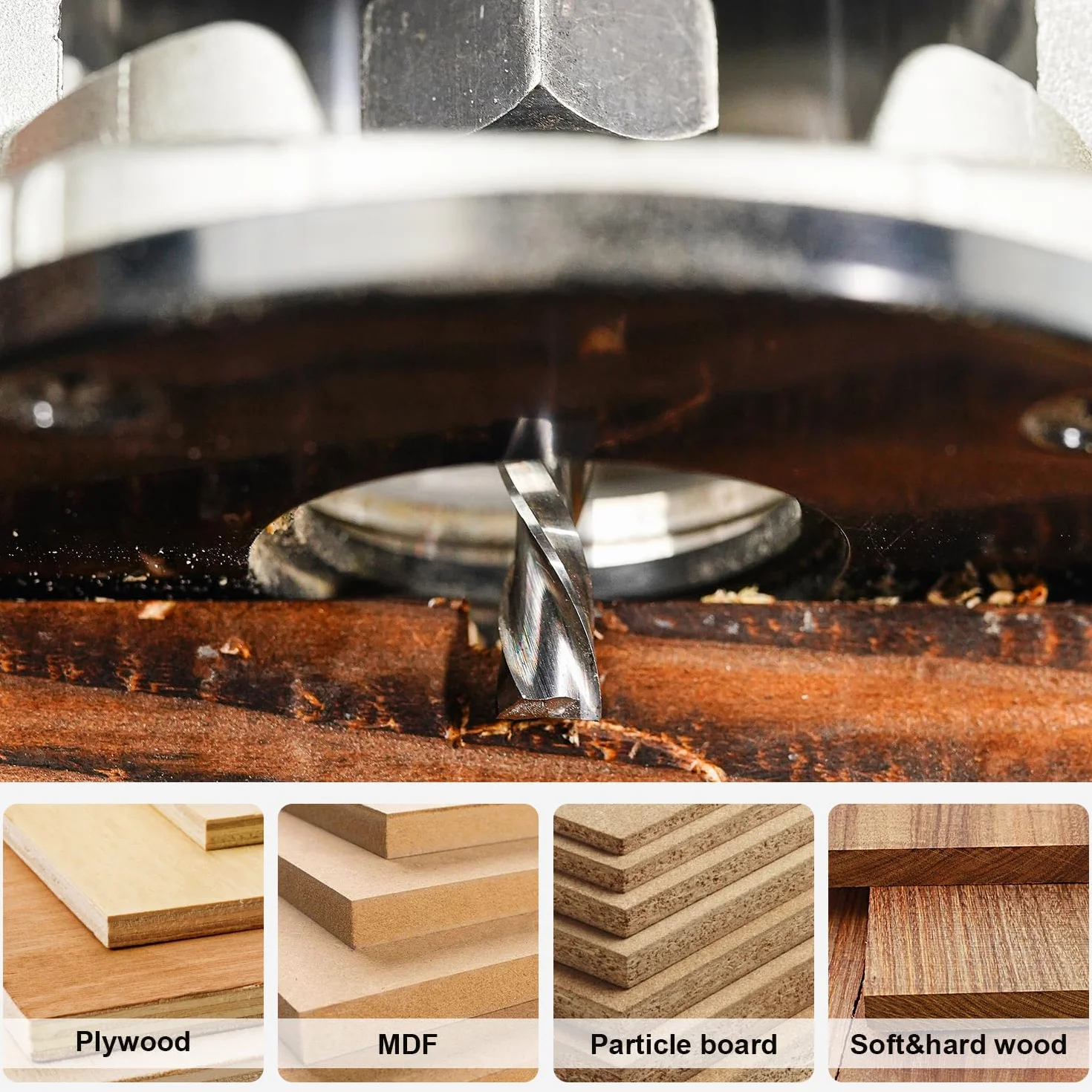 SpeTool Fresas para Madera 8mm Fresa de Ranurar Compresión CNC Fresa Espiral HRC55 Fresa Helicoidal Diámetro de Corte 6mm Longitud de Corte 24mm Carburo Herramienta Fresas de Corte de Madera