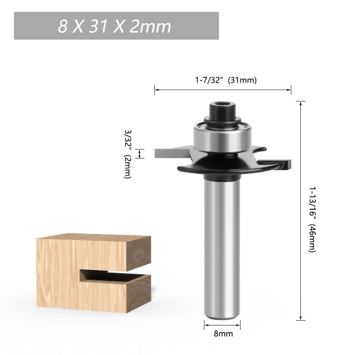 Juego de 4 fresas para trituradora de disco para trituradora de molino de 8 mm, 2 mm, 3 mm, 4 mm, 5 mm, con rodamientos de bolas, herramientas para carpintería, fresa para cortar madera