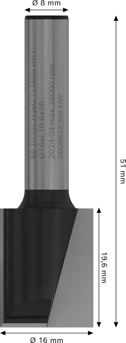 Bosch 2 608 628 388 - Fresas de ranurar - 8 mm, D1 16 mm, L 20 mm, G 51 mm (pack de 1)