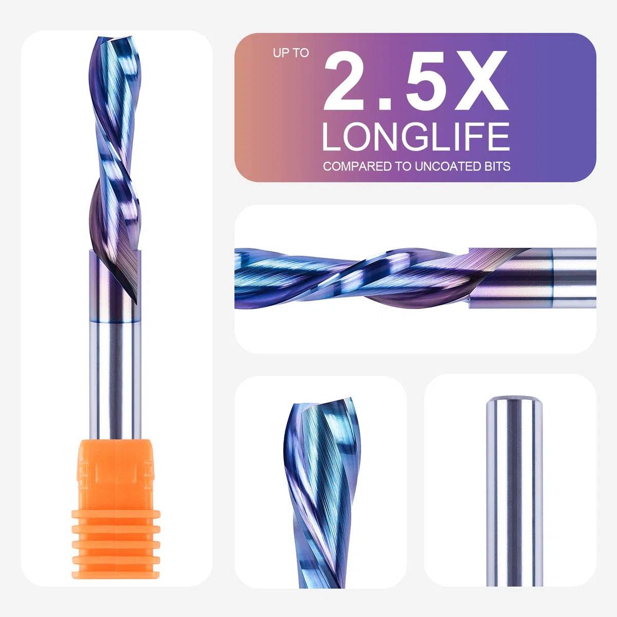 SpeTool Fresas para Madera 8 mm Fresa de Ranurar Downcut Fresa Espiral HRC55 Longitud de Corte 32mm CNC Fresa Helicoidal Carburo Herramienta Fresas de Corte con Revestimiento TAC para Cortar Madera