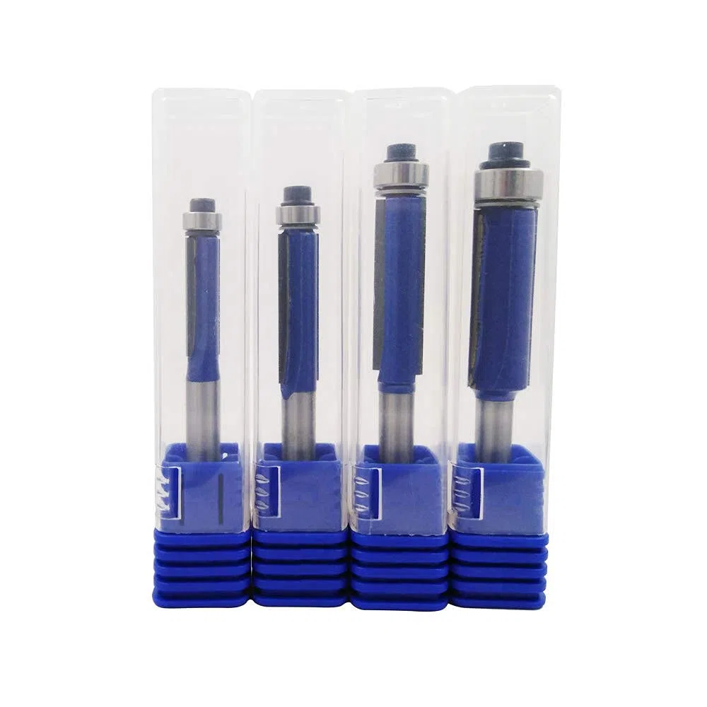 4 fresas para copiar con cola de 6 mm, fresas para rascar madera, fresa, fresa, carburo de tungsteno, fresa, recta, de copiado con rodamiento superior para trabajar la madera