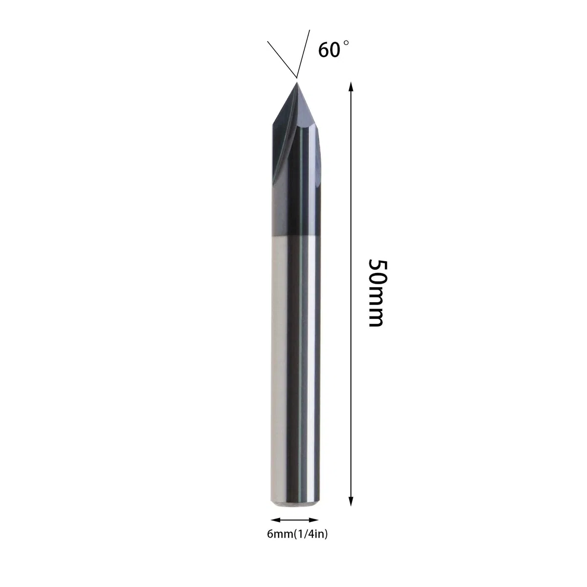 Fresa de extremo de chaflán 3 flautas 60 grados 6 mm vástago TiAlN recubierto de carburo de tungsteno sólido V ranura Router Bit para talla V Groove CNC Lettering Signs