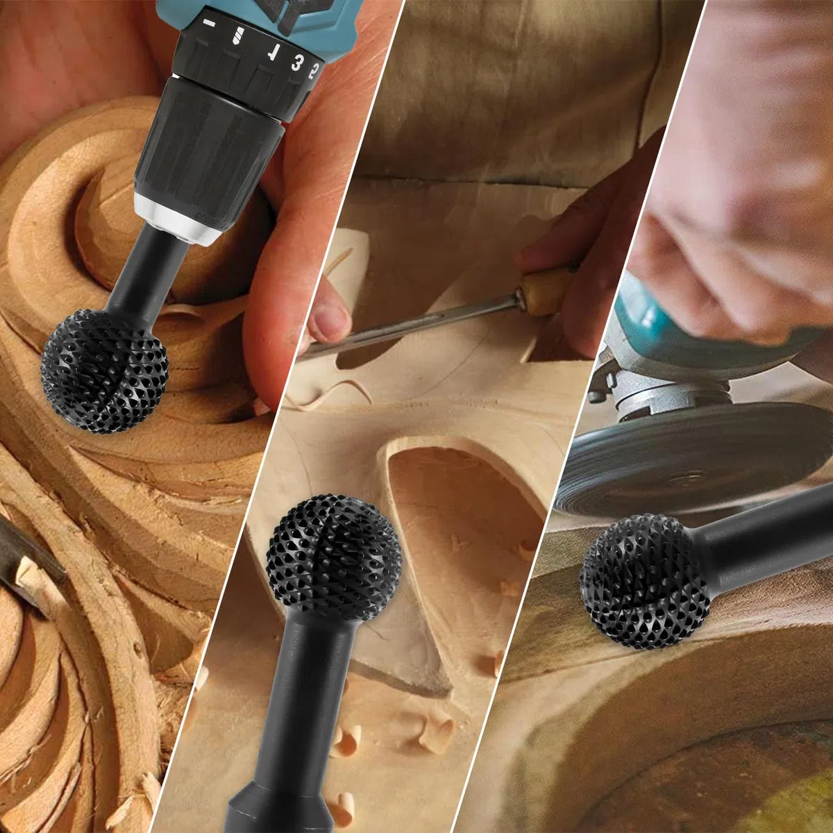 2 Piezas Fresa Esférica Giratoria para Madera de 25 mm/40 mm, Robustas y Fáciles de Usar, Amplia Gama de Aplicaciones, Cortador de Bolas, para Amoladora Angular de 115/125 mm (negro)